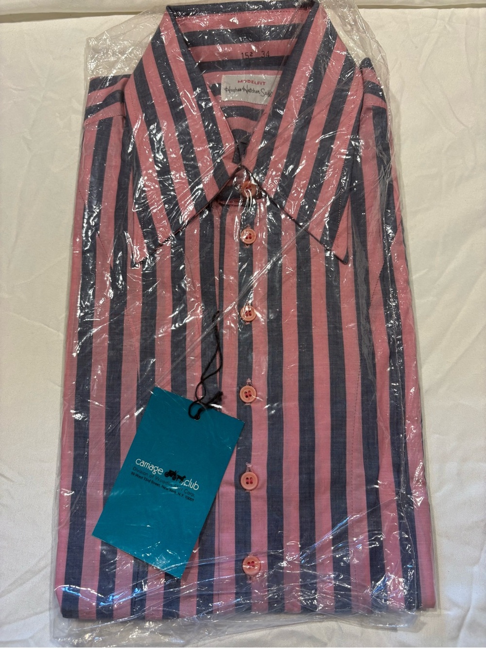 Men's Striped Button-Down Shirt in Pink and Navy
